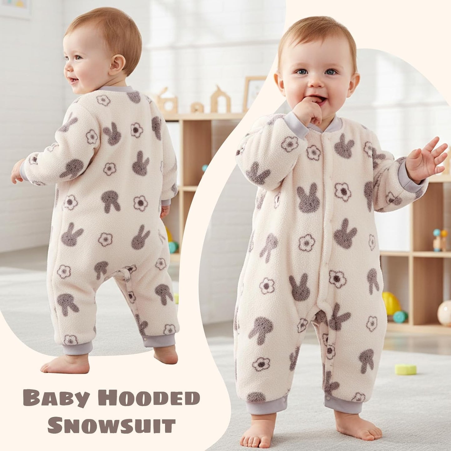 Baby Winter Schneeanzug Neugeborenen Winter Strampler mit Kapuze Fleece Winteranzug Kinder Mädchen Jungen Langarm Overall für 0-12 Monate
