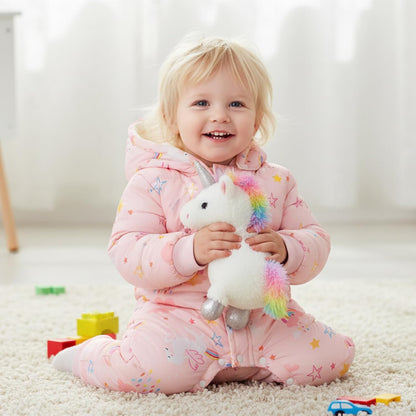 JiAmy Baby Snowsuit, Toddler Winter Romper Girls Boys Winter Jumpsuit with Hood Long Sleeve Jumpsuit Cute Prints for 3-24 Months