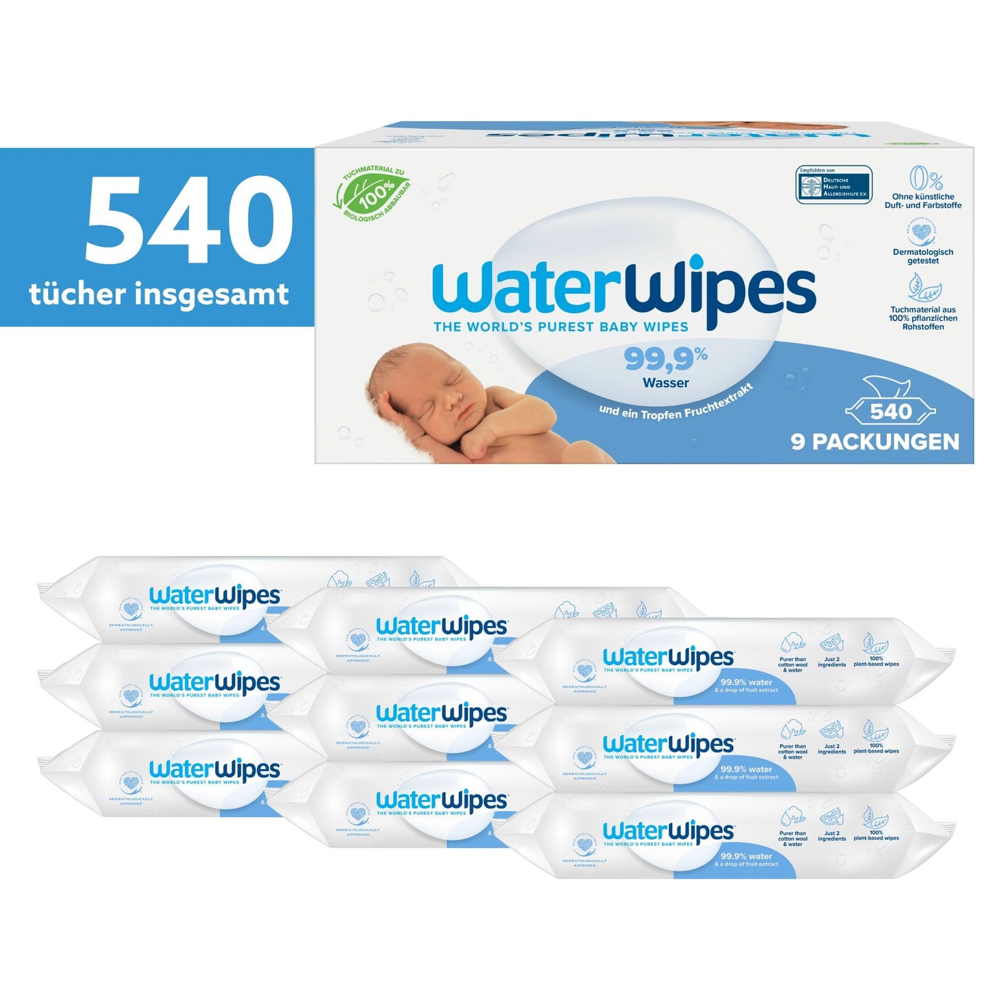 WaterWipes Plastic-Free Original Baby Cleansing Wipes, 360 Wipes (6 Packs), 99.9% Water-Based Cleaning Wipes, Unscented for Sensitive Skin