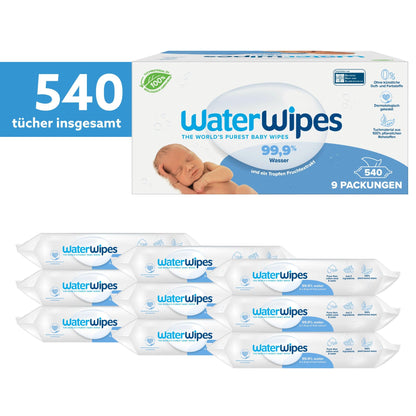 WaterWipes Plastic-Free Original Baby Cleansing Wipes, 360 Wipes (6 Packs), 99.9% Water-Based Cleaning Wipes, Unscented for Sensitive Skin