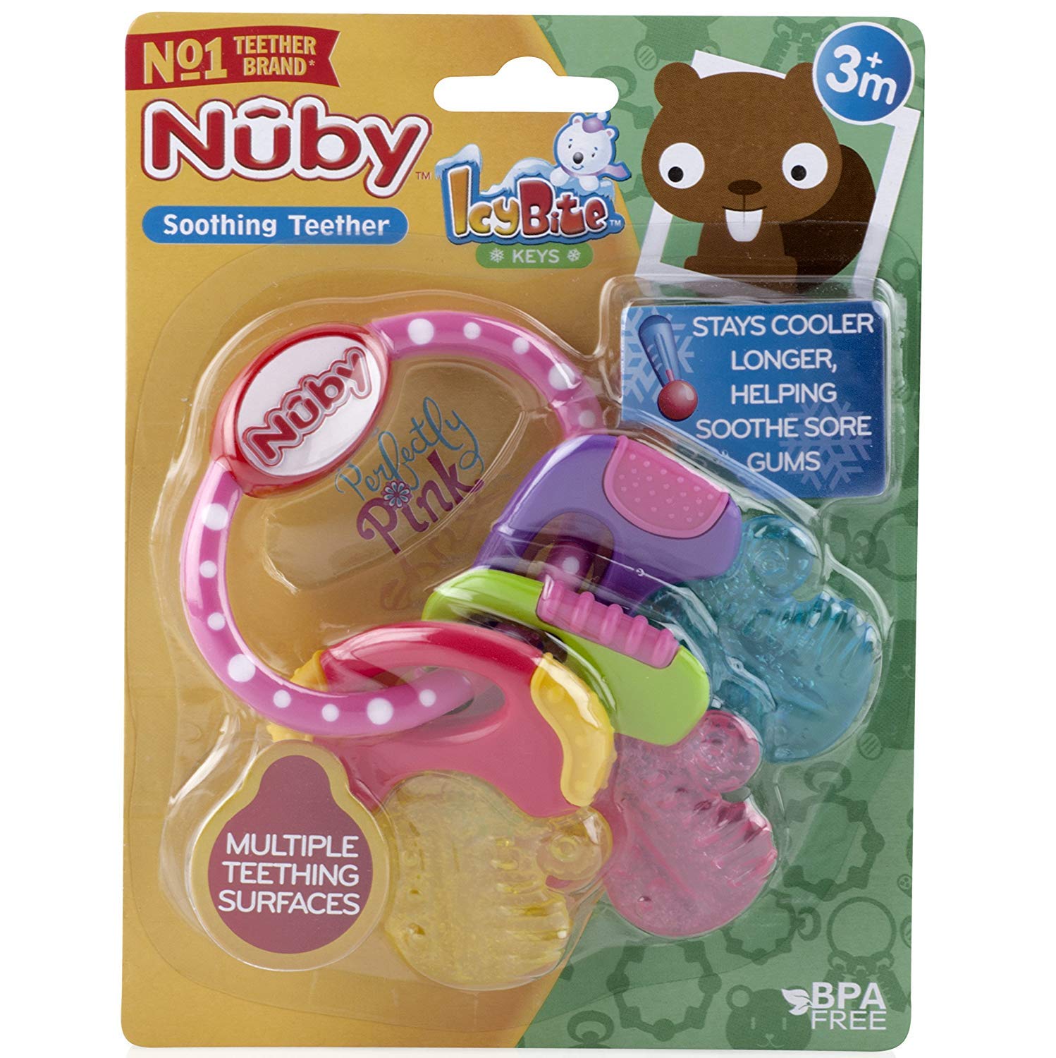 Nûby Beißring für Babys fördert Sehsinn & Motorik, Greifling mit ICE-Gel erreicht auch die Backenzähne, ab 3+ Monate 600 Blau 1 Stück (1er Pack) - Meloni2
