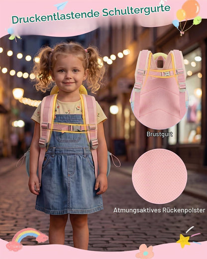 PROTAURI Kindergartenrucksack Mädchen 2-5 Jahre 8L 3D Eis, Dunkelrosa | mit Brustgurt wasserabweisend leicht atmungsaktiv ergonomisch Macaron-Farben