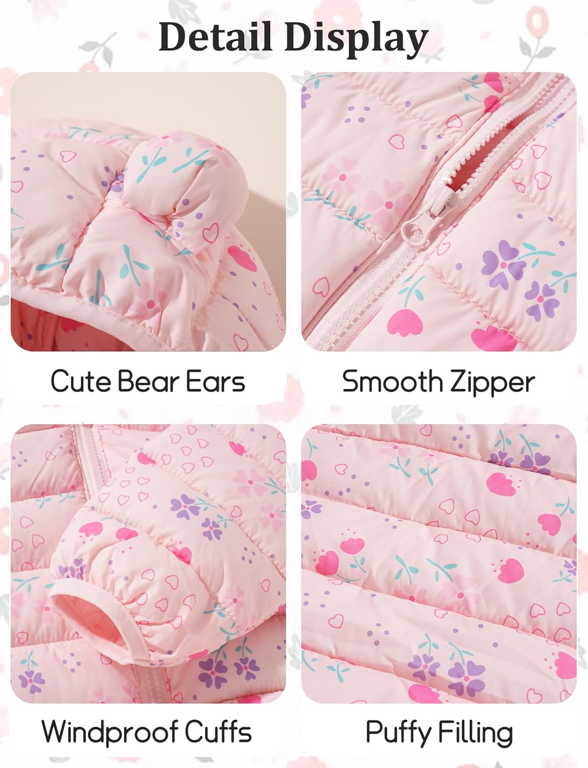 Happy Cherry Winter Jacket Baby Boys Girls Winter Coat with Hood Quilted Jacket Warm Lightweight Down Jacket Winter Cute Printed Outerwear 