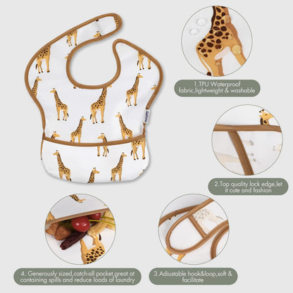 Soarwg Kids Baby Lätzchen Set 5 Stk. Kleinkind Fütterlätzchen mit Auffangschale, Klettverschluss Superleicht Wasserdicht Waschbar Schmutzabweisend