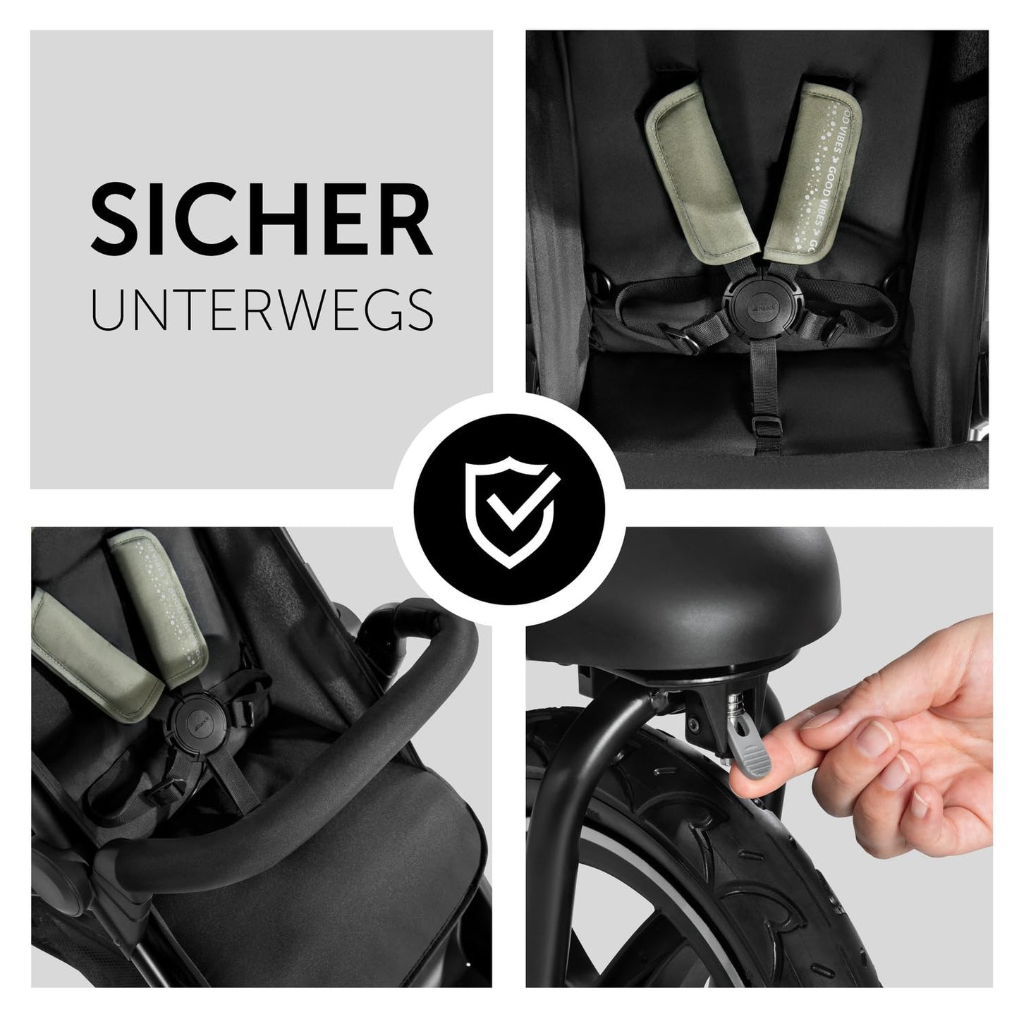 Hauck Runner, Schwarz/Neongelb - Robuster All-Terrain-Pugchair mit Regenschutz, XL Pneumatische Lufträder, verstellbare Rückenlehne von Geburt bis zu 22 kg, höhenverstellbarer Griff, XL Mesh-Fenster