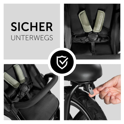 Hauck Runner, Schwarz/Neongelb - Robuster All-Terrain-Pugchair mit Regenschutz, XL Pneumatische Lufträder, verstellbare Rückenlehne von Geburt bis zu 22 kg, höhenverstellbarer Griff, XL Mesh-Fenster