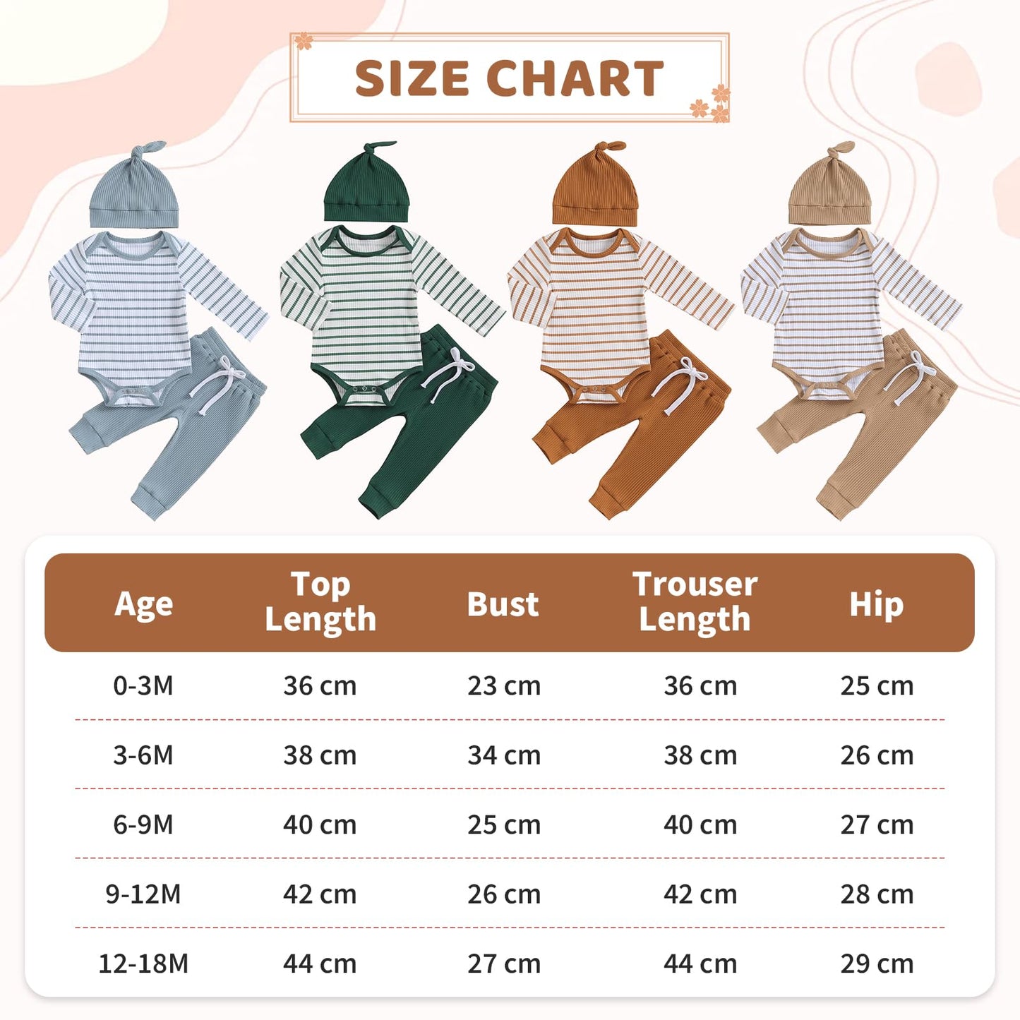 Baby Jungen Kleidung Gestreifter Body Strampler Langarm Top + Hose + Hut Baby Kleidung Set Baumwolle Weiche Kleidung Set für Neugeborene Kleinkinder 0-18 Monate