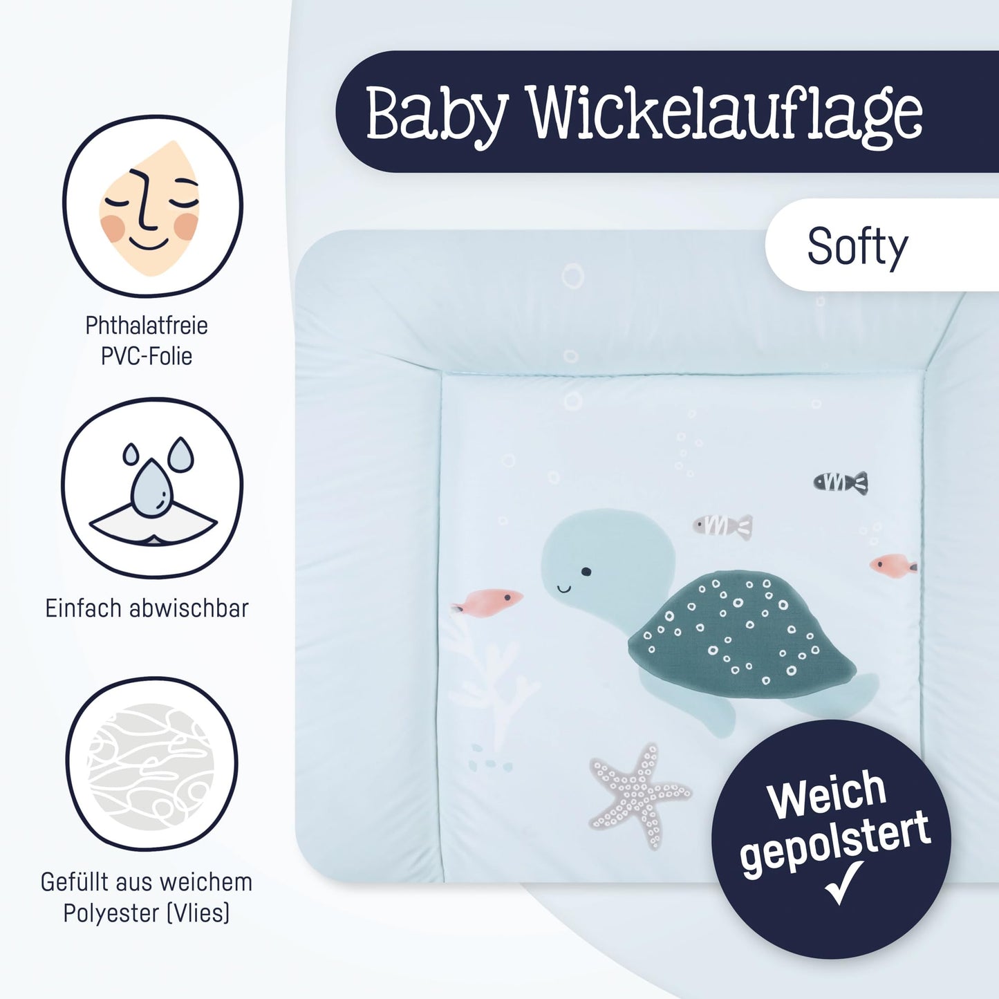 Julius Zöllner Wickelauflage Softy 85x75 cm - Wickelunterlage - wasserdicht und abwischbar - Made in Germany – Oeko-Tex Standard 100 – Schmusebär