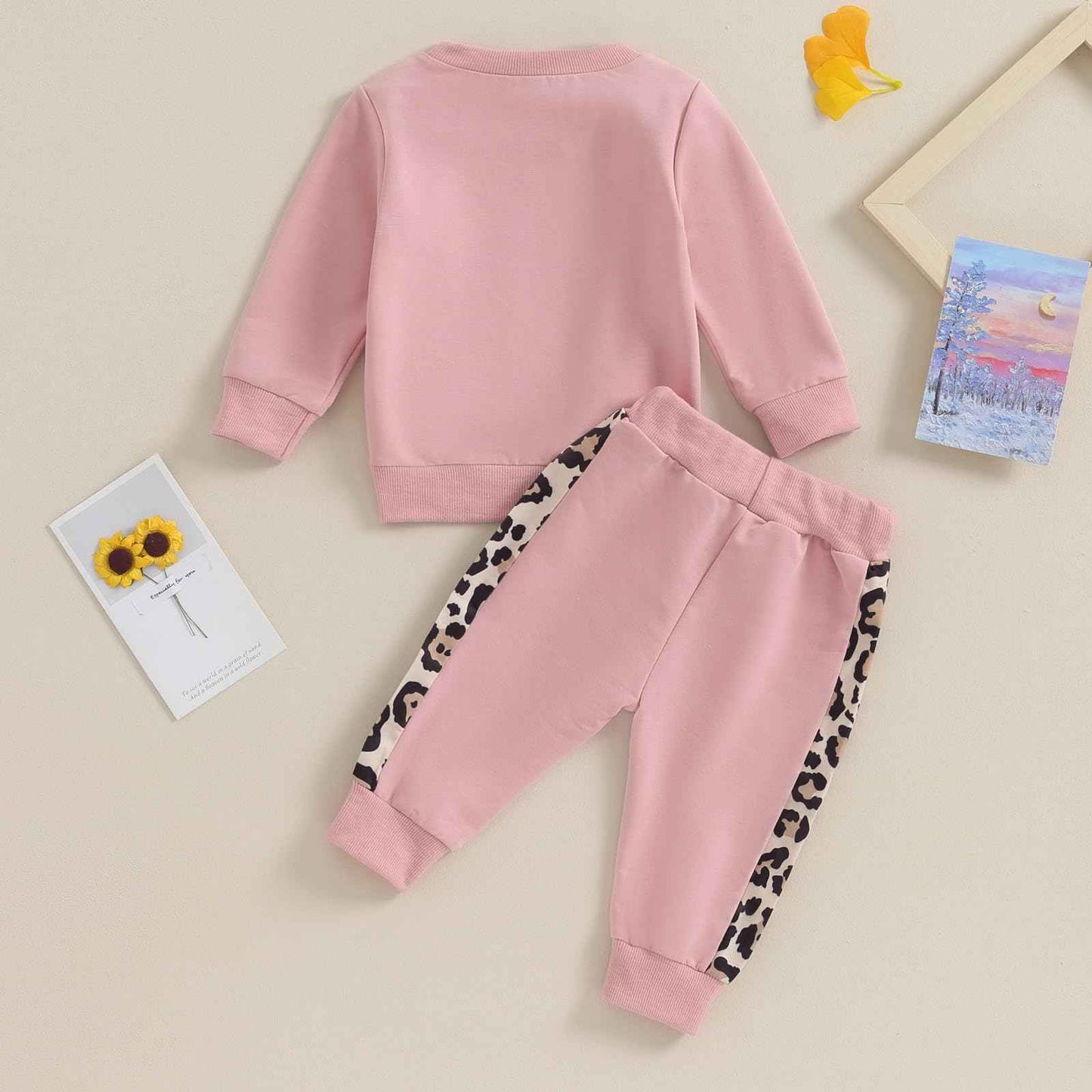 Geagodelia Baby Girl Clothing Outfit Set Long Sleeve Sweatshirt + Leopard Trousers Newborn Soft Baby Set Mama's Mini 2-Piece