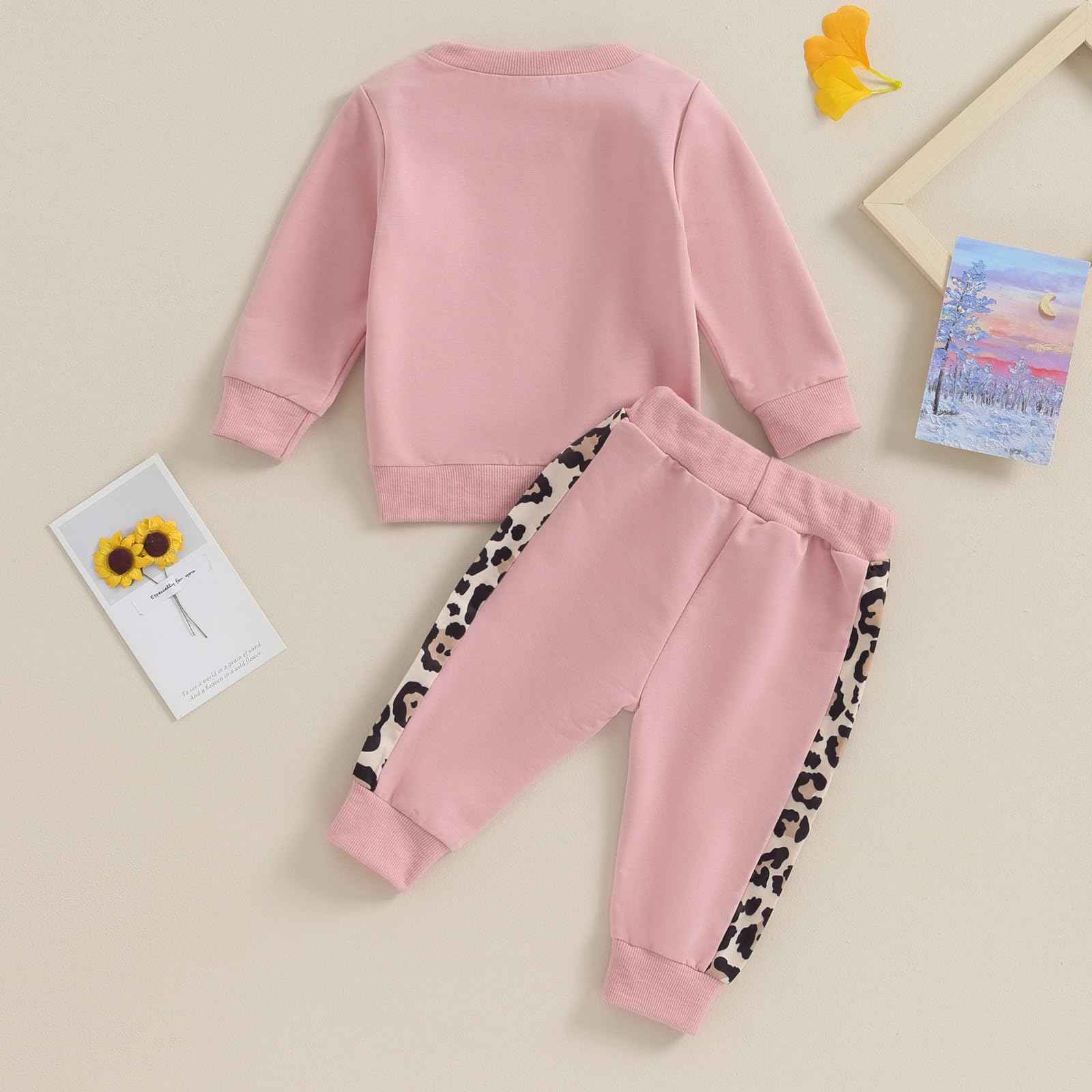 Geagodelia Baby Girl Clothing Outfit Set Long Sleeve Sweatshirt + Leopard Trousers Newborn Soft Baby Set Mama's Mini 2-Piece
