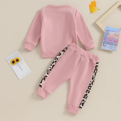 Geagodelia Baby Mädchen Kleidung Outfit Set Langarm Sweatshirt + Leopard Hose Neugeborenen Weiche Baby Set Mama’s Mini 2-teilig
