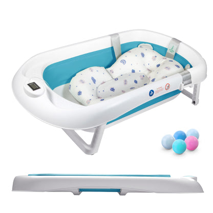 Faltbar Baby Badewanne Mit Rutschfestem Badekissen - Babywanne XXL Mit Baby Badewannensitz & Badethermometer - Von Der Geburt Bis 3 Jahre - Baby Bathtub - Geburtsgeschenke Für Mädchen & Jungen