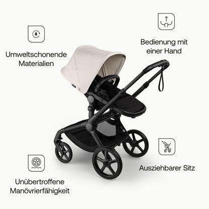 Bugaboo Fox 5, 2-in-1 Kinderwagen für jedes Gelände, mit Liegewanne und ausziehbarem Kleinkindsitz, einfach zu manövrieren und Ein-Hand Faltung, Fahrgestell in Schwarz und Sonnendach in Forest Green