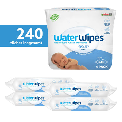 WaterWipes Plastic-Free Original Baby Cleansing Wipes, 360 Wipes (6 Packs), 99.9% Water-Based Cleaning Wipes, Unscented for Sensitive Skin