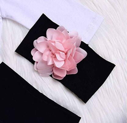 Juflam Cute Newborn Baby Girl Outfit Daddy Little Princess Romper + Flower Trousers + Hat + Flower Headband Set of 4