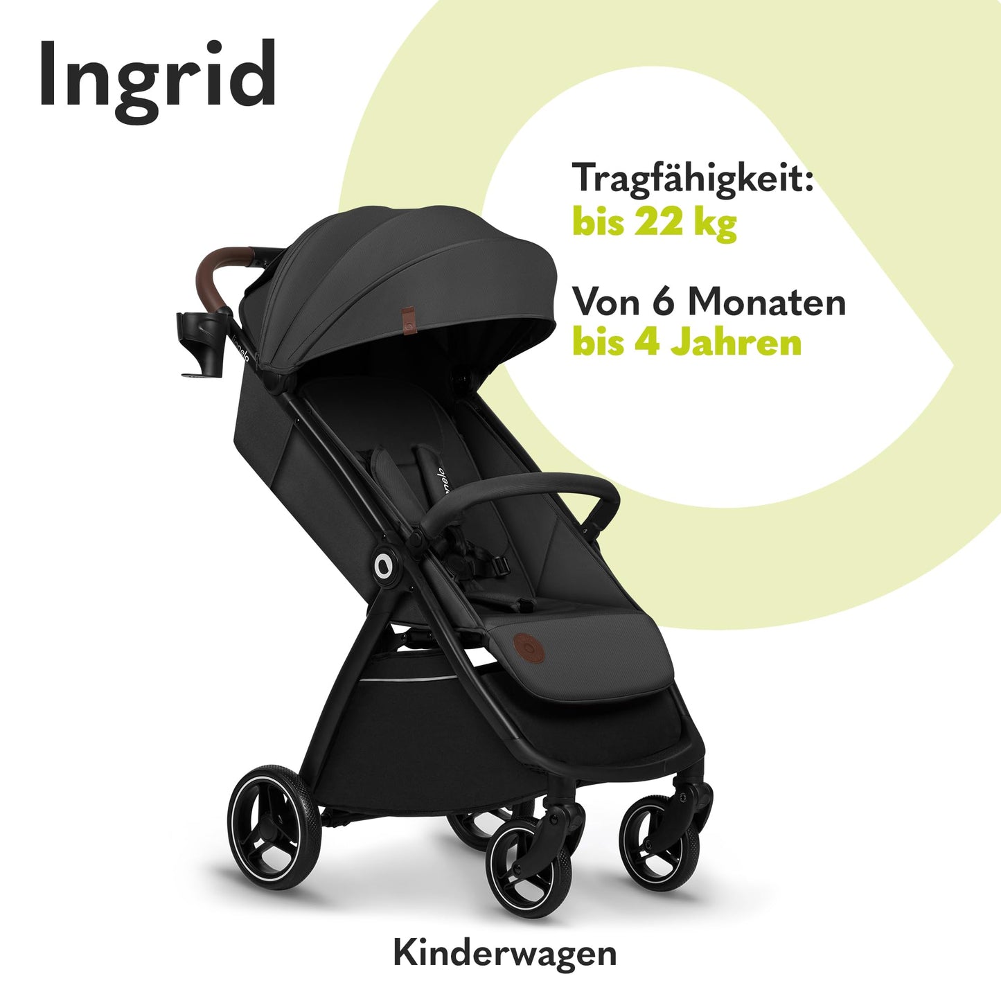 LIONELO INGRID Kinderwagen bis 22 kg von 6 Monaten bis 4 Jahren Große 360° schwenkbare Räder Volle Federung Einhändig zusammenklappbar Verstellbare Rückenlehne und Fußstütze Großes XXL-Verdeck