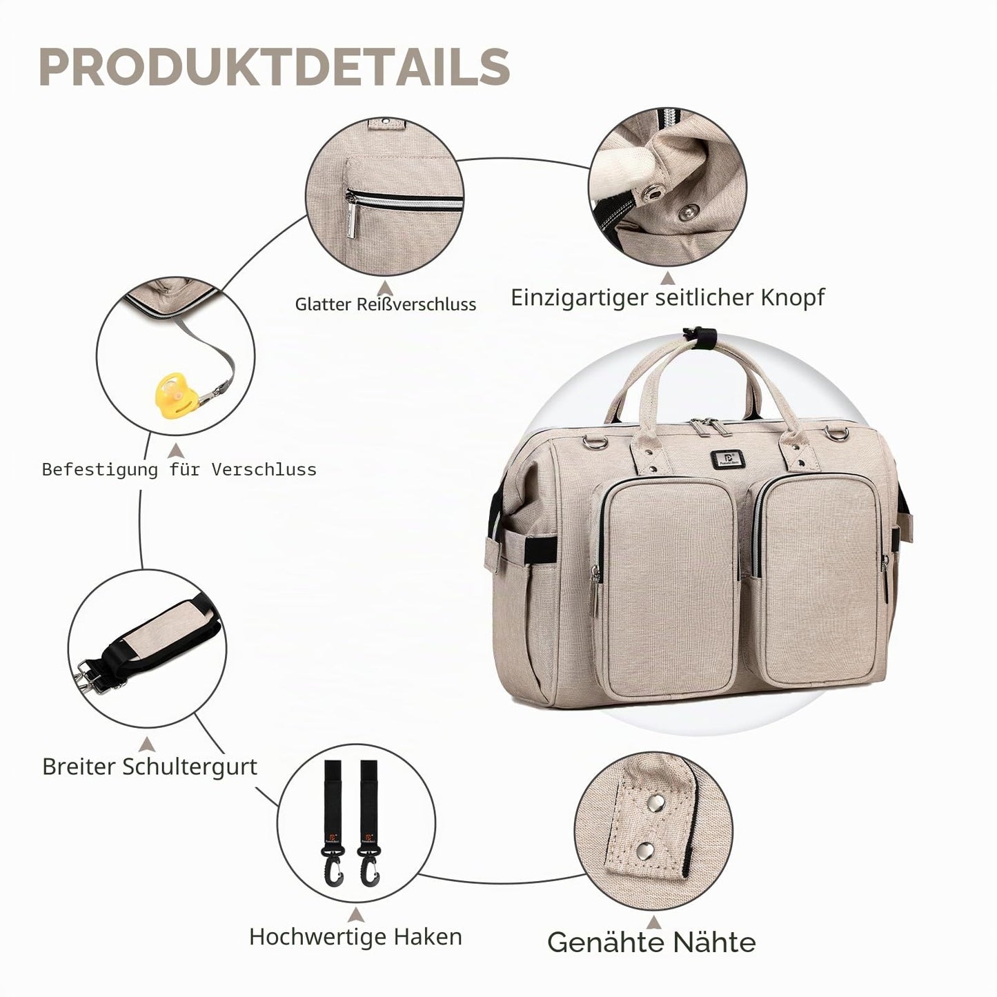 Wickeltasche mit wasserdicher Wickelunterlage und 2 Kinderwagen Haken verstellbare Schultergurt multifunktionale Umhängetasche Reisetasche für Unterwegs