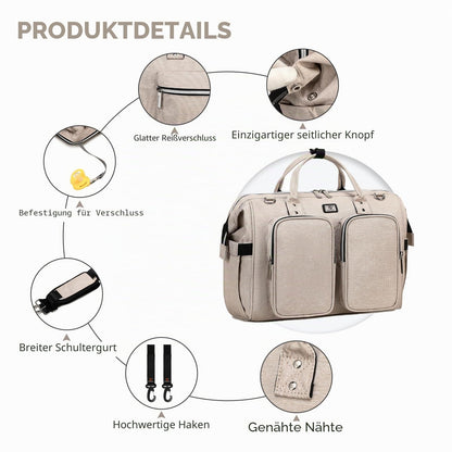 Wickeltasche mit wasserdicher Wickelunterlage und 2 Kinderwagen Haken verstellbare Schultergurt multifunktionale Umhängetasche Reisetasche für Unterwegs