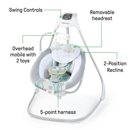 Ingenuity, Everston Babyschaukel, 180° drehbar, 3 Schaukelrichtungen und 6 -geschwindigkeiten, spielt 8 Melodien und weißes Rauschen, ab der geburt bis 9kg