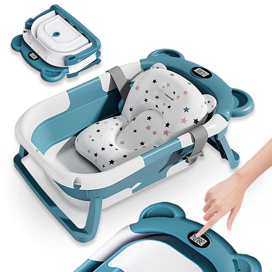 Faltbar Baby Badewanne Mit Rutschfestem Badewannensitz - Babywanne Xxl Mit Badethermometer - Von Der Geburt Bis 3 Jahre - Baby Bathtub - Babygeschenk - Geburtsgeschenke Für Mädchen & Jungen