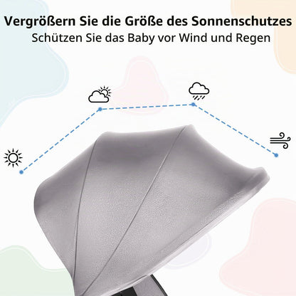 Buggy für Babys, ultraleicht, kompakt, faltbar und neigbar, von Geburt bis 25 kg, mit Trolley-System, Regenschutz inklusive, ausziehbarer Haube, C-schwarz