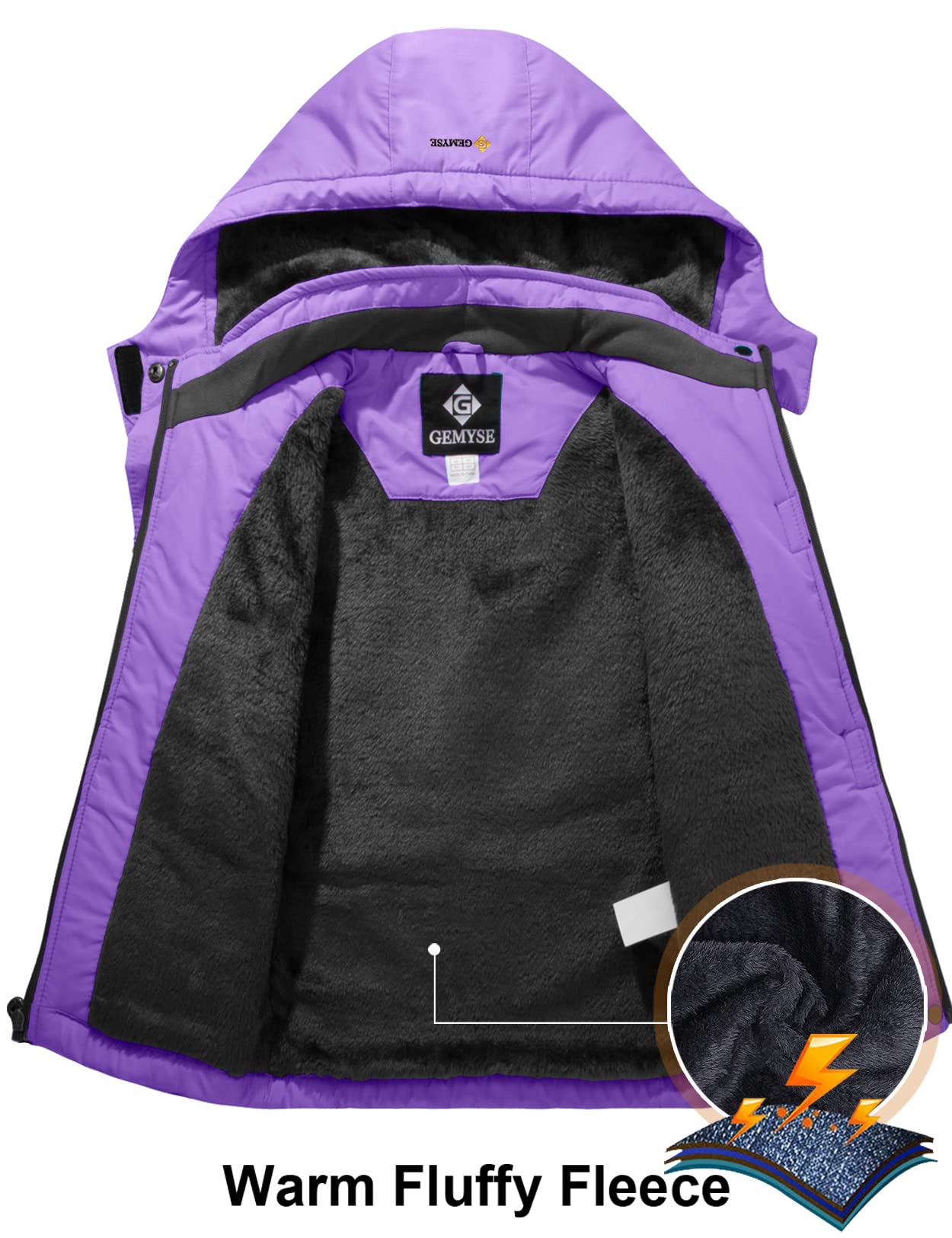 GEMYSE Girls' Waterproof Ski Jacket Windproof Fleece Outdoor Winter Jacket Rain Jacket with Hood