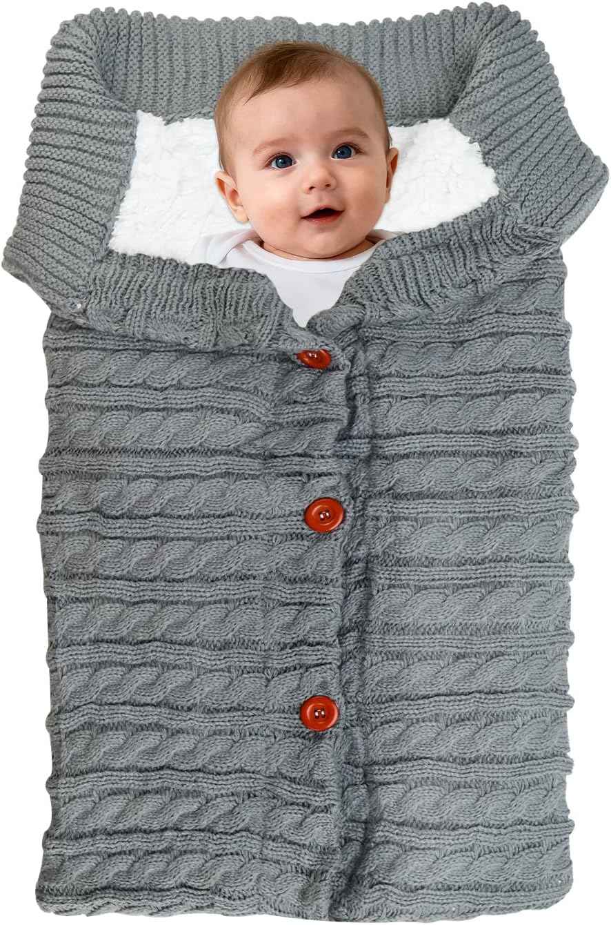 LPZMPZ Winterfußsack, Fußsack Kinderwagen, Universal Wintersack Buggy, Stricken Footmuff, Babyschlafsack Winter mit Fleece, Warmes Fußsäcke, Kinderwagendecke für Baby von 0-12 Monaten (Grau)