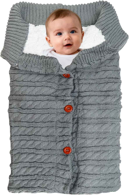 LPZMPZ Winterfußsack, Fußsack Kinderwagen, Universal Wintersack Buggy, Stricken Footmuff, Babyschlafsack Winter mit Fleece, Warmes Fußsäcke, Kinderwagendecke für Baby von 0-12 Monaten (Grau)