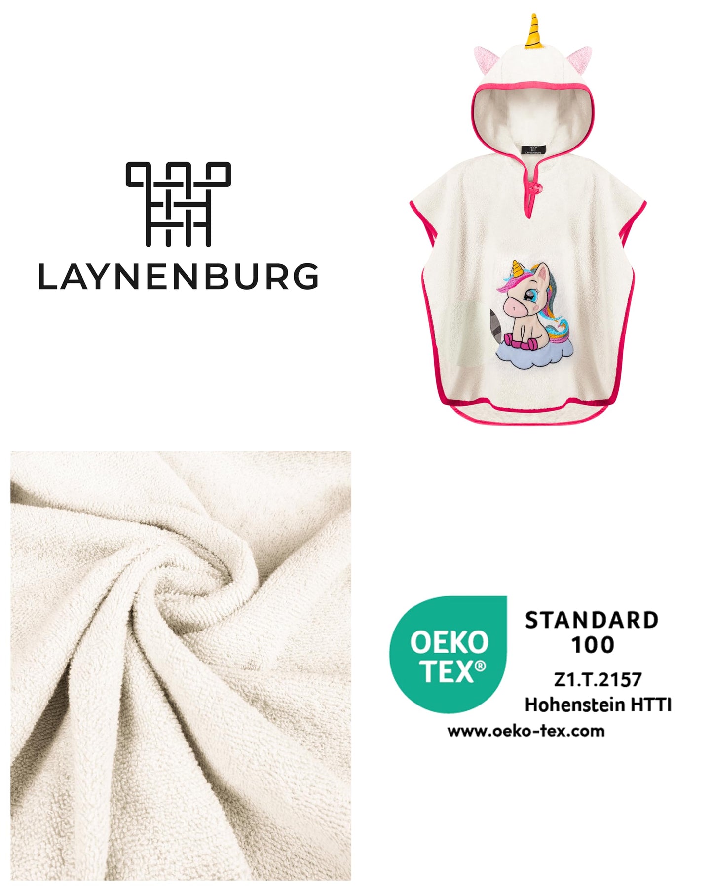 LAYNENBURG Premium Badeponcho Kinder mit Kapuze - 100% Baumwolle - OEKO TEX - Baby Jungen Mädchen Handtuch Poncho Frottee