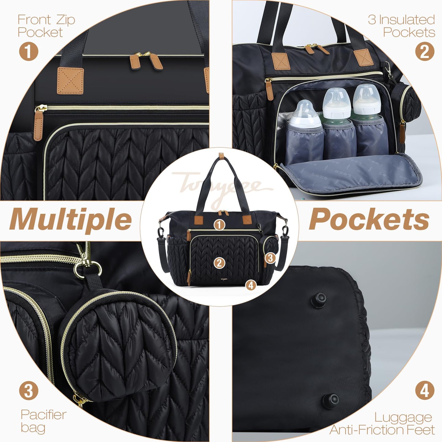 Wickeltasche mit Schnullertasche und Wickelunterlage, Wickelrucksack Multifunktions-Babytasche für Große Reisewindeltasche für Mama und Papa, isolierten Taschen-Dunkelblau