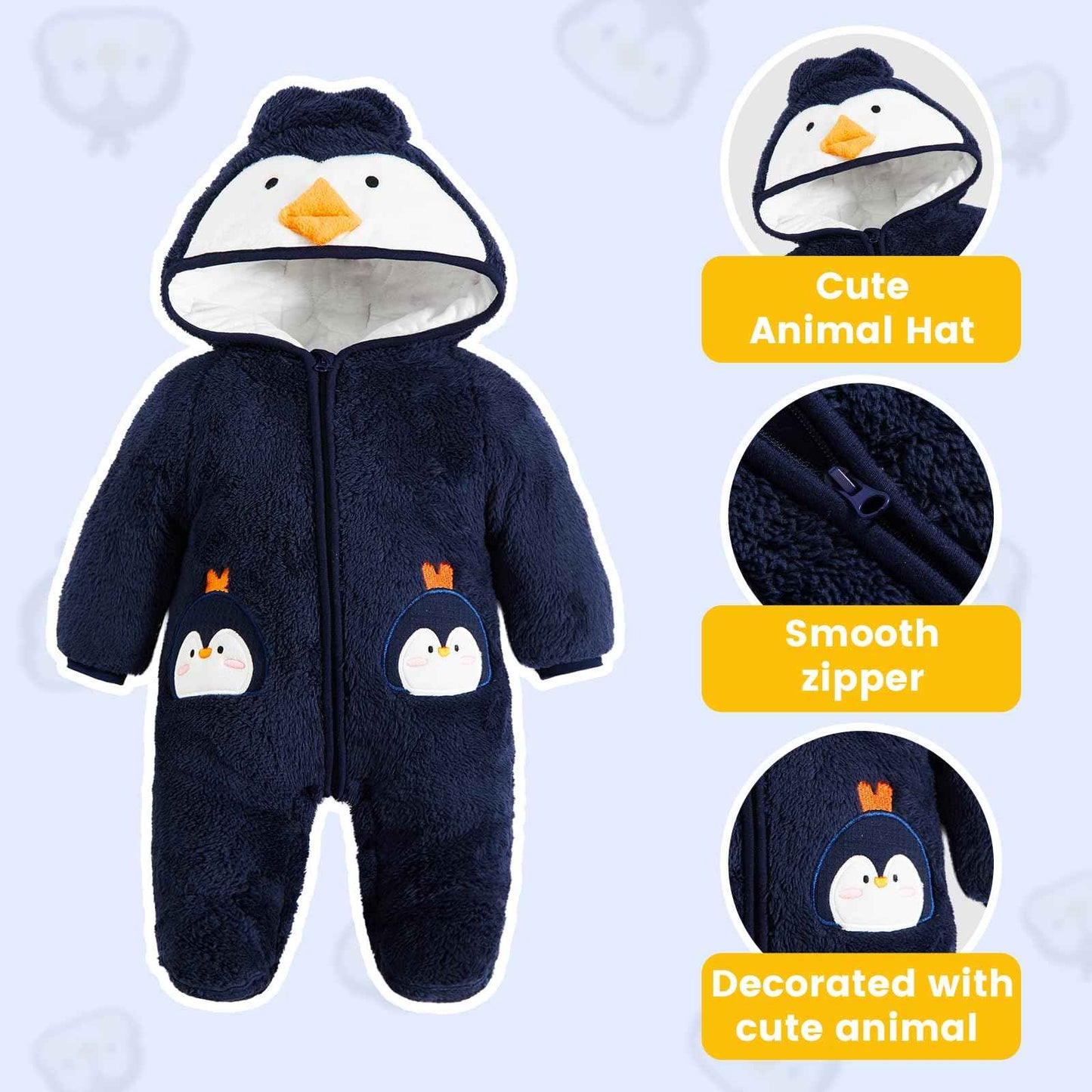JiAmy Baby Winter Snowsuit, Toddler Girls Boys Warm Fleece Jumpsuit Fleece Romper Girls Boys Long Sleeve Jumpsuit 0-12 Months