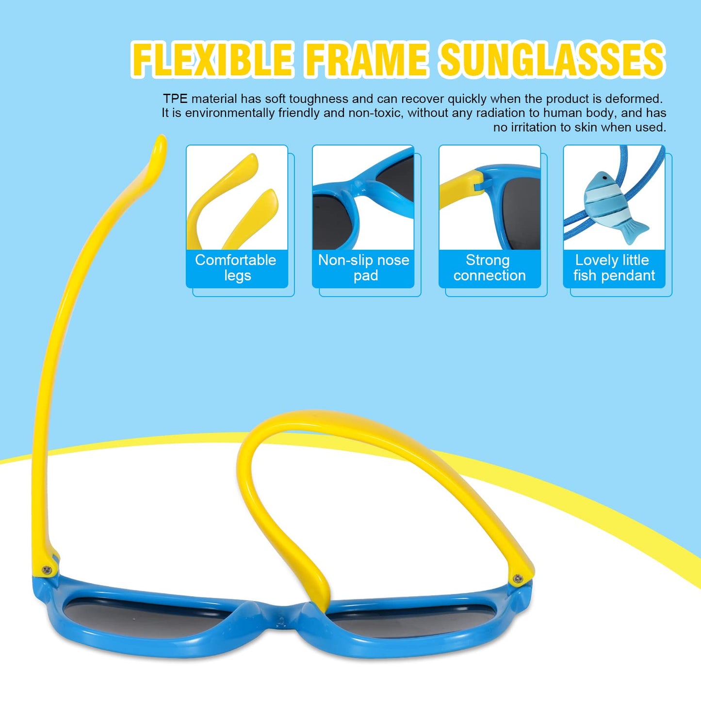 Hifot Sonnenbrille Kinder Polarisierte Sportbrille für Jungen Mädchen,UV400 Schutz Flexible Baby Sonnenbrille mit Brillenschnüre Alter von 3-12