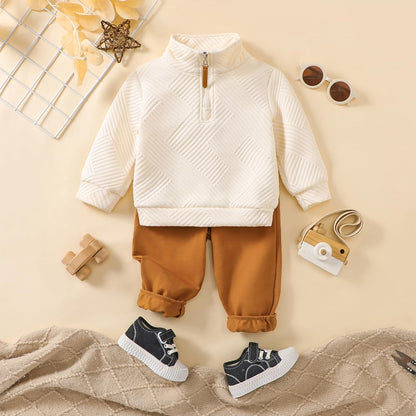 Kleinkind Baby Jungen Kleidung Outfits Langarm Turn-Down Kragen Plain / Checked Sweatshirt und Hose 2 Stück Herbst Winter Trainingsanzug Set