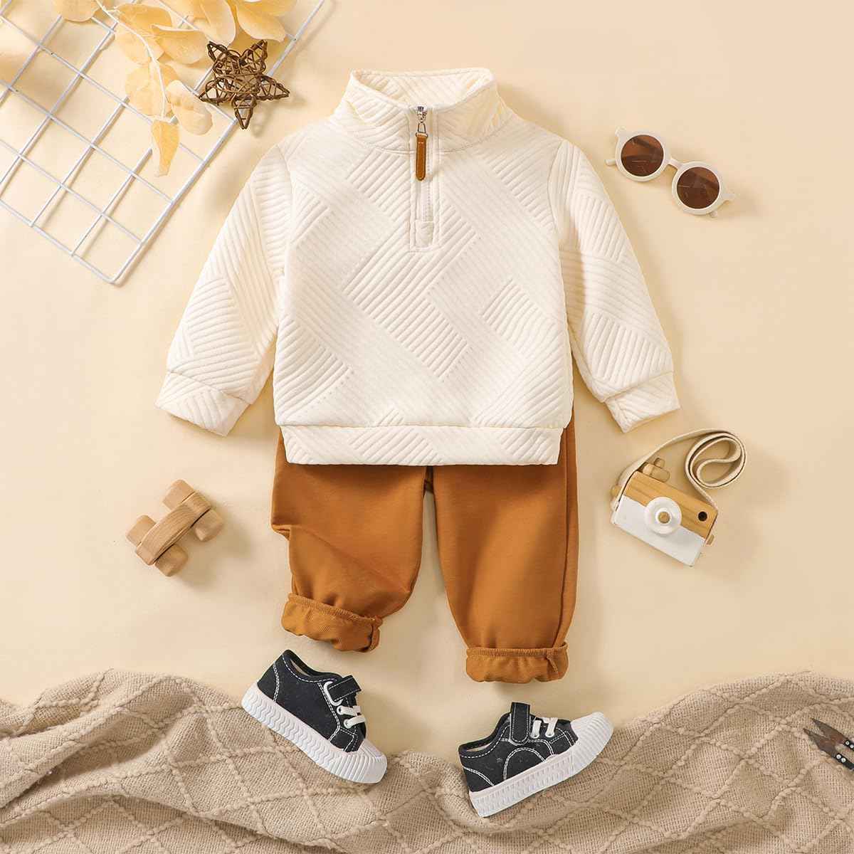 Toddler Baby Boys Clothing Outfits Long Sleeve Turn-Down Collar Plain / Checked Sweatshirt and Trousers 2 Pieces Autumn Winter Tracksuit Set