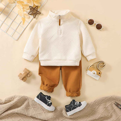 Toddler Baby Boys Clothing Outfits Long Sleeve Turn-Down Collar Plain / Checked Sweatshirt and Trousers 2 Pieces Autumn Winter Tracksuit Set