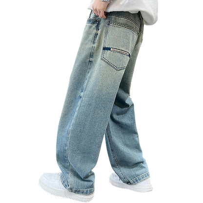Children's Baggy Jeans Boys Wide Leg Jeans Loose Fit Denim Vintage Trousers Casual Wide Leg Jeans Streetwear Outdoor Vintage Loose Fit Baggy Jogging Bottoms Boys Black Trousers Cargo Trousers Pants