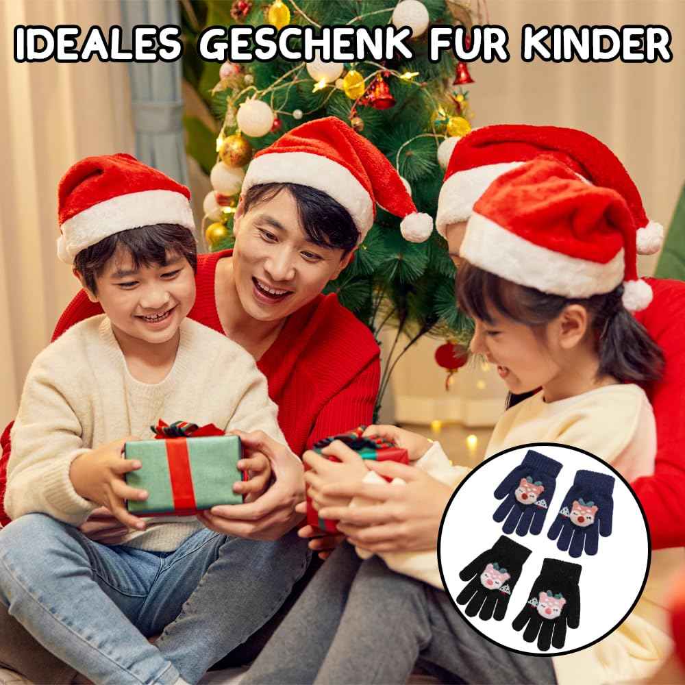 ZDQC 2 Paar Warme Strickhandschuhe Kinder,Süße Handschuhe Kinder,Handschuhe Kinder Stretch,Winter Warme Strickhandschuhe,Vollfinger Handschuhe,Fingerhandschuhe Kinder Winter