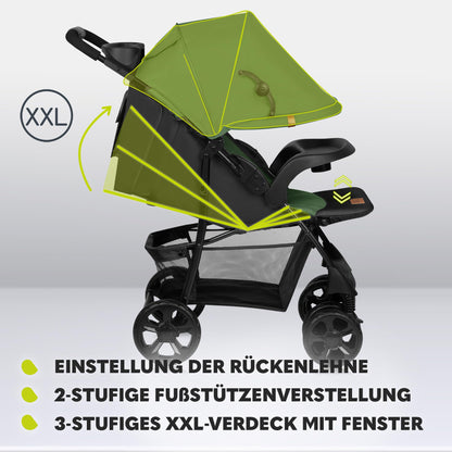 LIONELO Emma Plus Kinderwagen bis zu 15 kg, Kindersportwagen, leicht modern klein Buggy mit Liegeposition, zusammenklappbar, große Räder, großer Korb, Tasche Stone