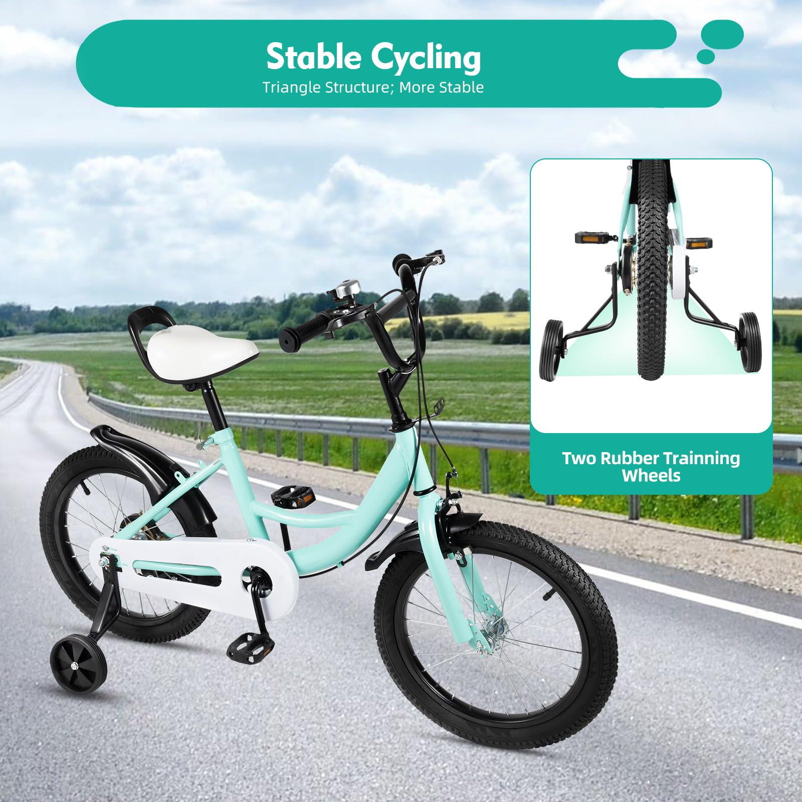 HUSPOO 16 Zoll Kinderfahrrad, Kinderfahrrad für Jungen und Mädchen Kinder, Anfänger Fahrrad Kinderfahrrad Radfahren mit Stabilisatoren und Korb, geeignet für Kinder im Alter von 5-8 Jahren - Meloni2