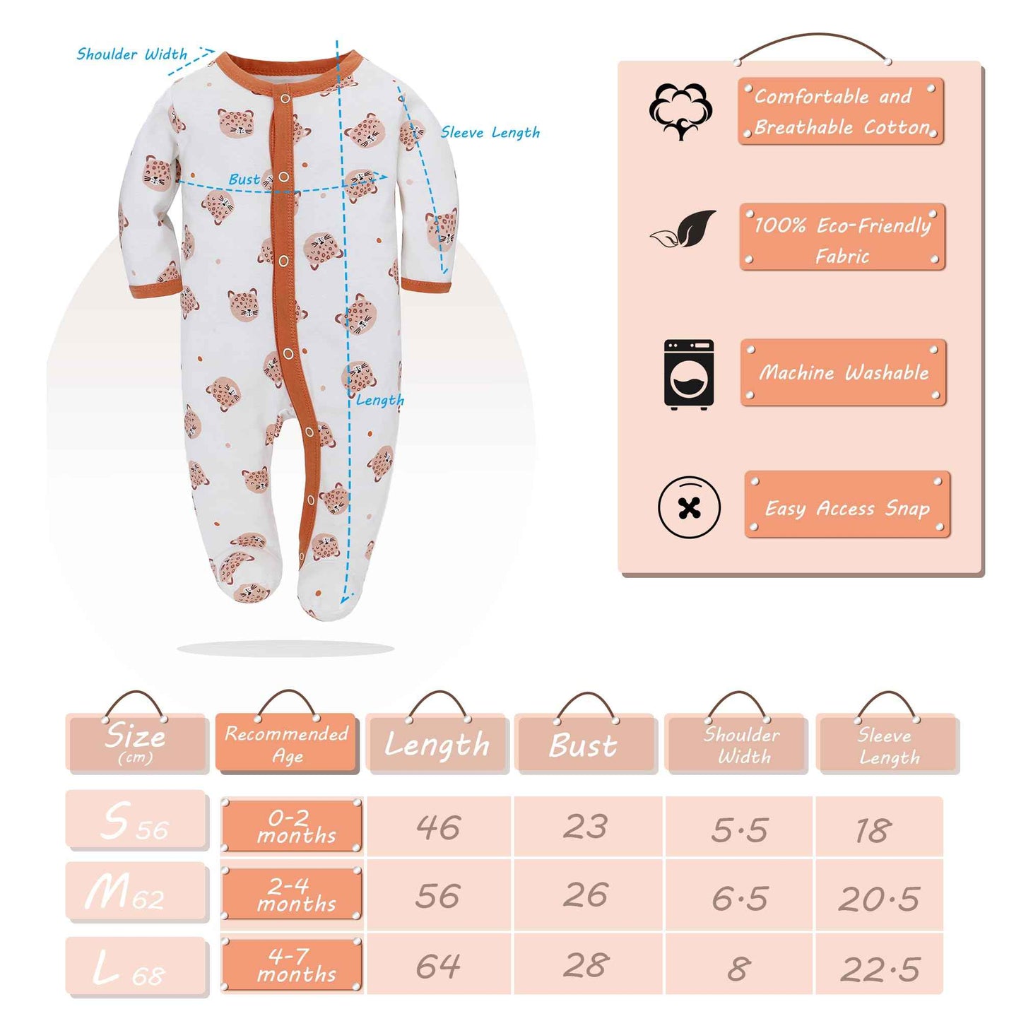 Baby Sleeping Bag Cotton with Feet with Buttons Size 56 62 68 cm for Boys Girls Newborns Pack of 3