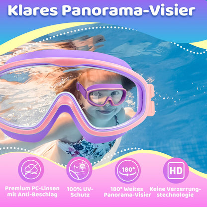 Vvinca Kids Swimming Goggles with Comfort Fabric Strap Wide Angle Anti-Fog UV Protection Waterproof Swimming Goggles for 3-14 Years