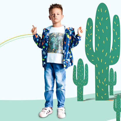JinBei Jacke Baby Junge Kinder Jacken Kapuzen Sweatjacke Kapuzenjacke Cartoon Aufdruck Jungen Winddicht Mantel Windjacke Übergangsjack Frühling Herbst Outwear Softshelljacke 1-7 Jahre