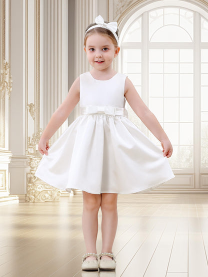 Baby Mädchen Kleid Satin Bowknot A-Linie Taufe Kleid Ärmellos Kleinkind Prinzessin Geburtstag Kleider Kinder Hochzeit Blumenmädchen Kleid Festliche Party Kleid