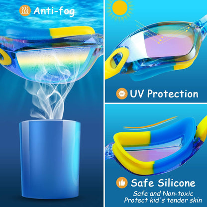 COOLOO Schwimmbrille Kinder, 2 Stück Schwimmbrille für Kinder Kind Jungen Mädchen Junior 3-15 Jahre,Anti-Fog,Kein Auslaufen