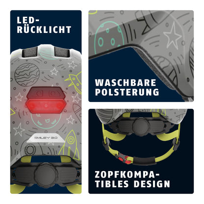 ABUS Kinderhelm Smiley 3.0 LED - Fahrradhelm mit Licht - Tiefe Passform & Platz für einen Zopf - für Mädchen und Jungs