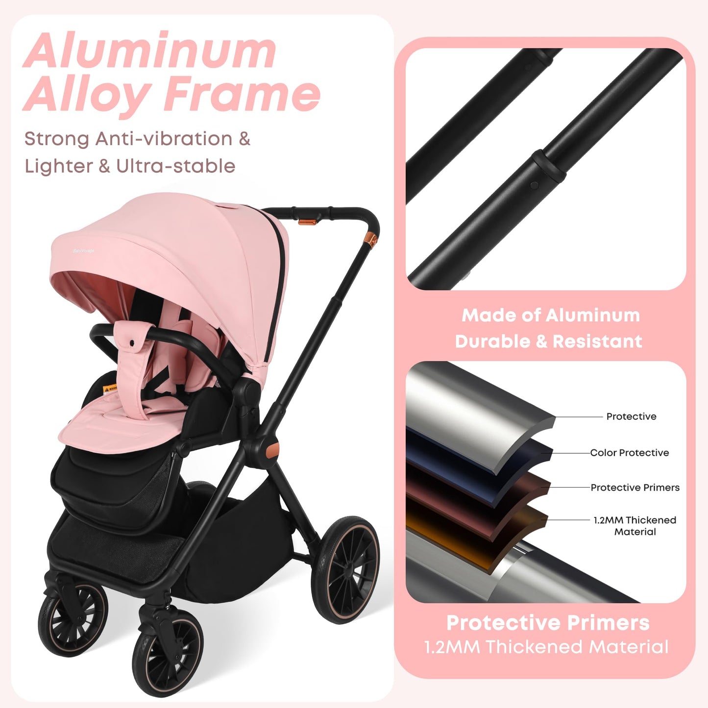 BabyVoyage Kombikinderwagen 2-in-1 ohne Babyschale – Babywanne & Sportsitz, Räder 360° Stoßdämpfer, Federung, höhenverstellbarer Griff, Faltbar, Zubehö-Grün