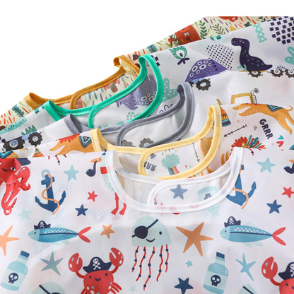 Yunguui Baby Bibs with Sleeves, 5 Pack, Washable Full Body Bibs, Sleeved Bibs, Waterproof for 3-30 Months 