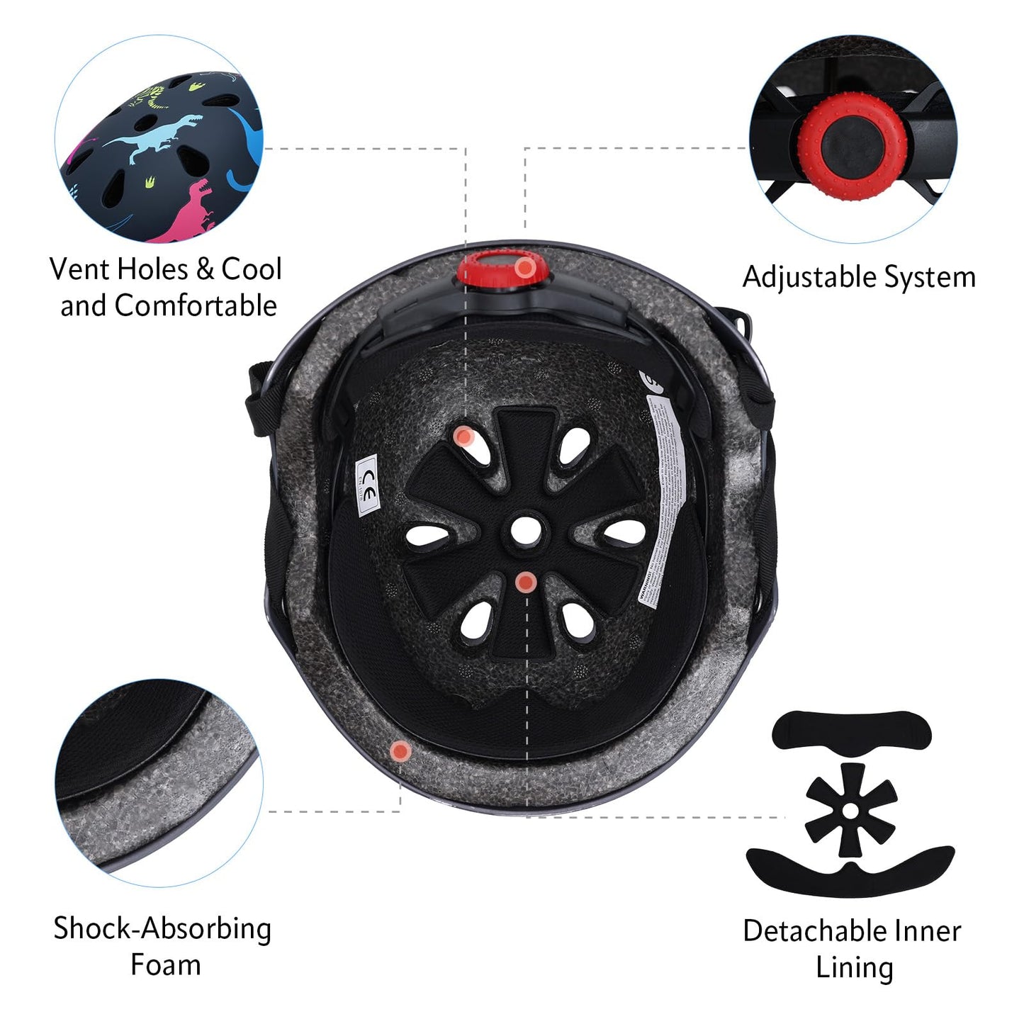 YOOXARMOR Fahrradhelm Kinder, Verstellbar Skaterhelm Reithelm für 3-5-8 Jungen und Mädchen Kinderfahrradhelm Leicht Einstellbar 50-54CM für Fahrrad Roller Skateboard Scooter
