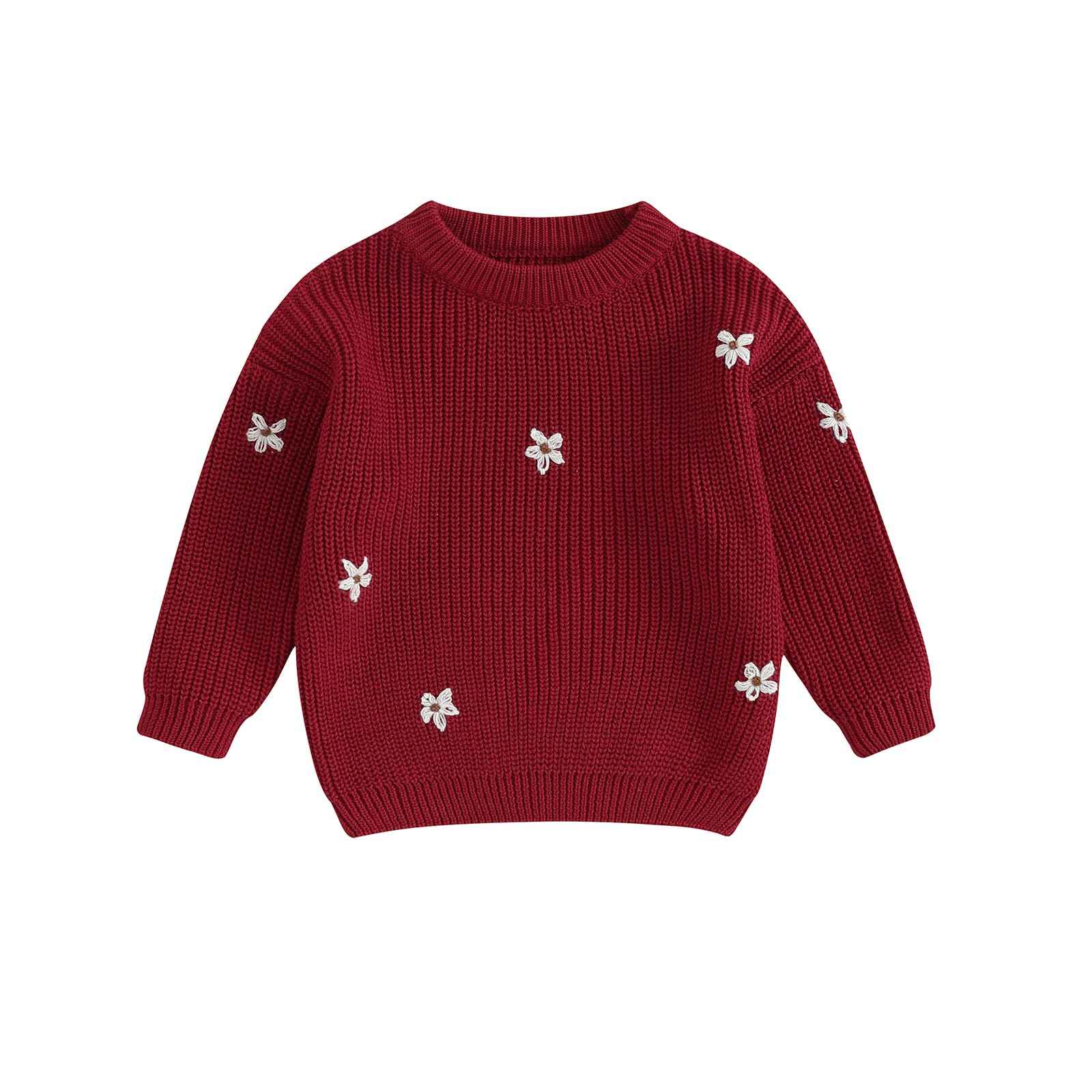 Geagodelia Baby Mädchen Gestrickt Pullover Langarm Rundhalsausschnitt Blume Winter Warm Gerippt Stricken Klobig Top Weich Kleinkind Kleidung Herbst Outwear