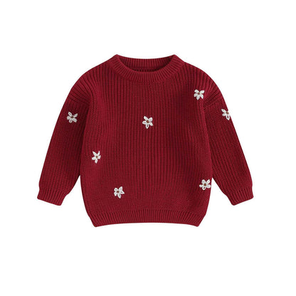 Geagodelia Baby Mädchen Gestrickt Pullover Langarm Rundhalsausschnitt Blume Winter Warm Gerippt Stricken Klobig Top Weich Kleinkind Kleidung Herbst Outwear
